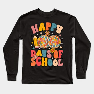 Happy 100 Days of School Retro Disco 100th Day Teacher Kids Long Sleeve T-Shirt